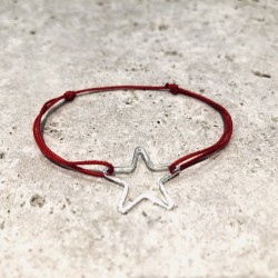 Bracelet Etoile Plaqué argent cordon rouge corail