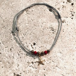 Bracelet cordon CALANQUES etoile de Mer perles rouge