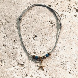 Bracelet cordon CALANQUES etoile de Mer perles turquoises